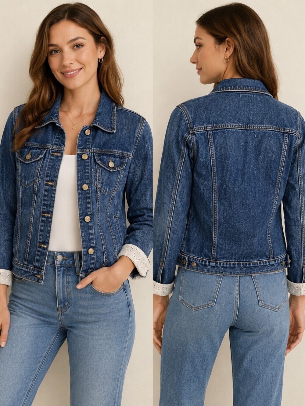 3/$30 J. JILL Western Denim White Eyelet Trucker Petite Jacket XS / S